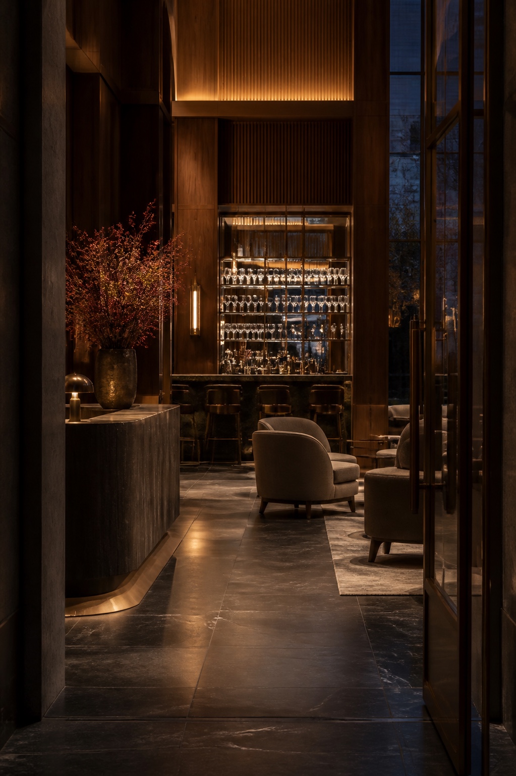 A refined contemporary hotel bar interior